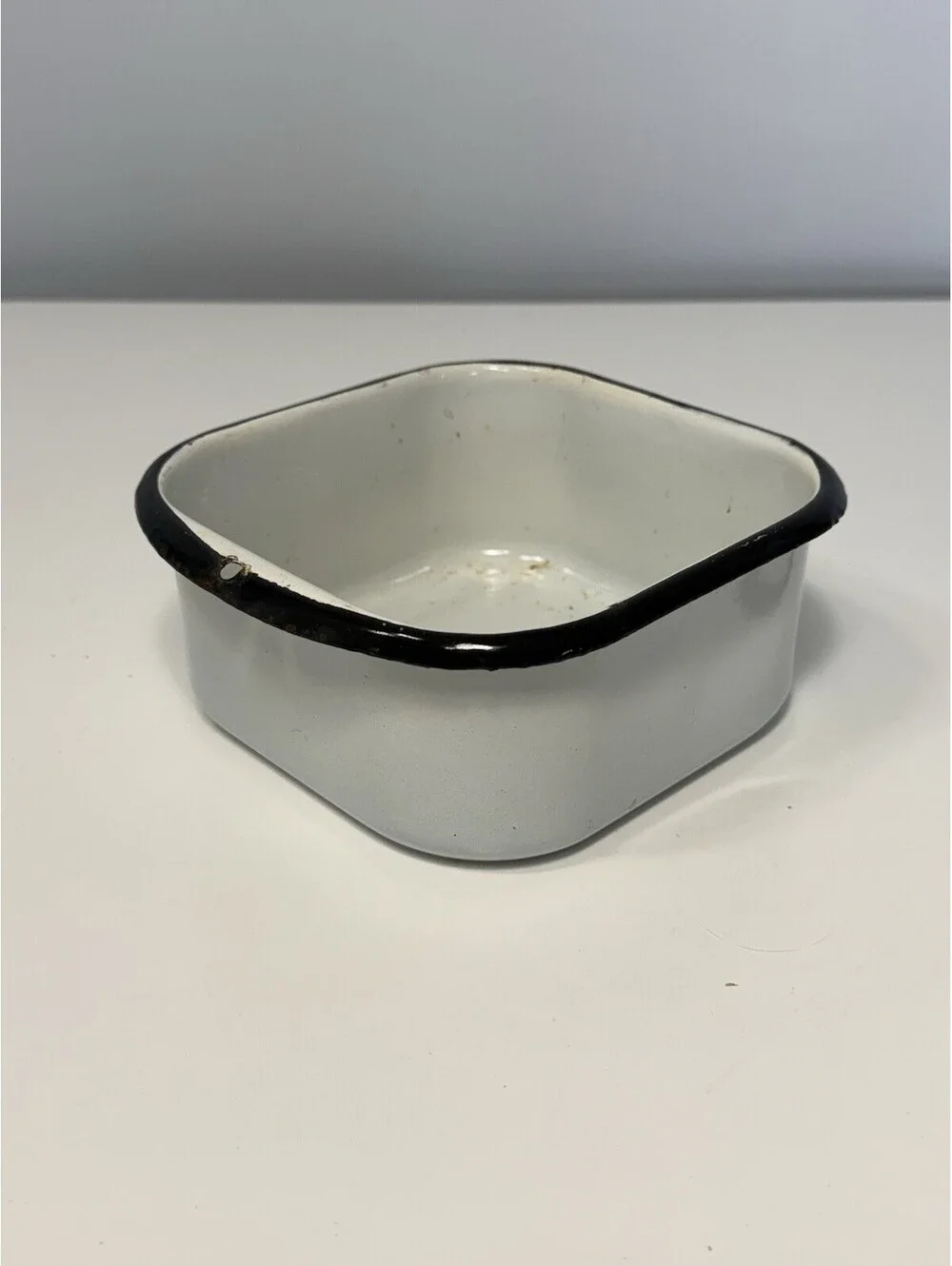 VTG Enamelware Refrigerator/Oven Safe Food Storage Box White/Black Rim 1920-1930